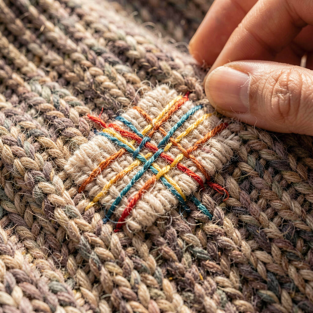 Detailed editorial view of wool needle and matching yarn