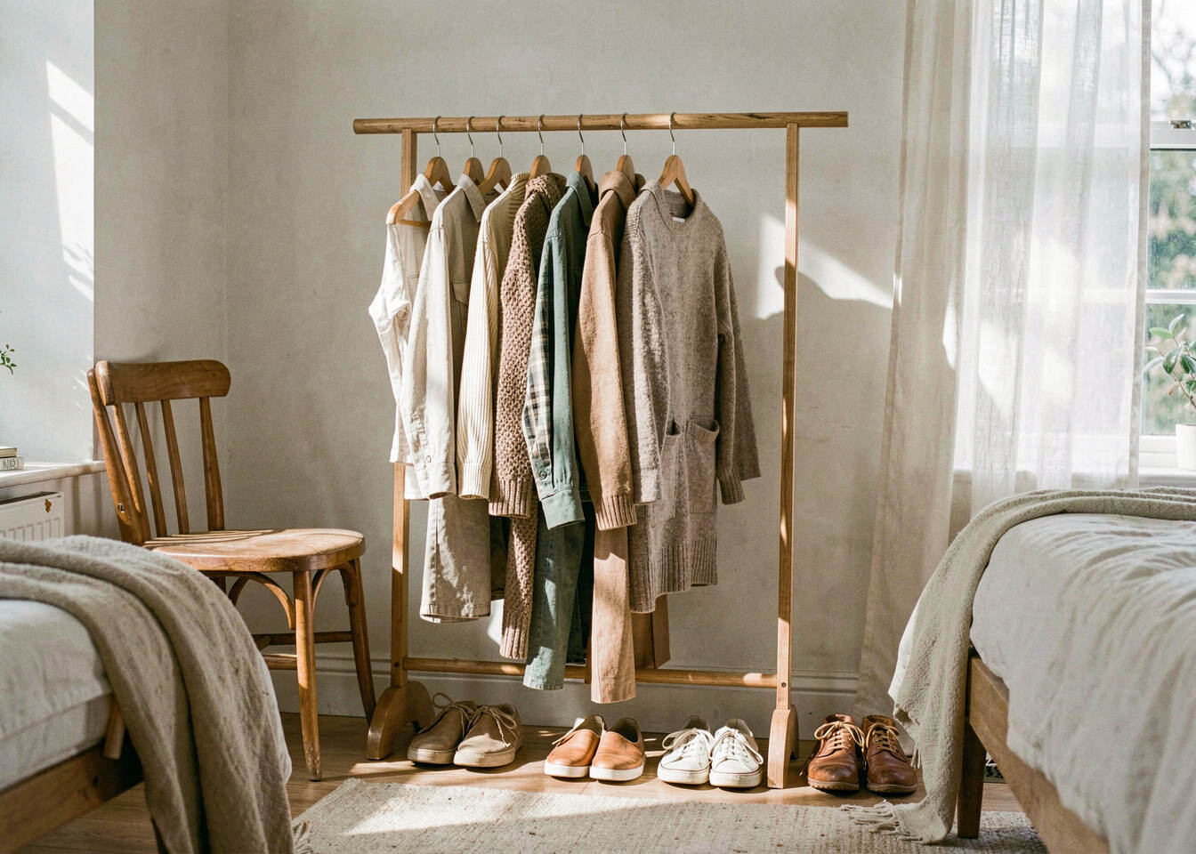 A coordinated everyday wardrobe arranged for practical comparison